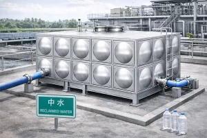 中水回用不锈钢水箱,用于处理后中水储存,实现水资源循环利用