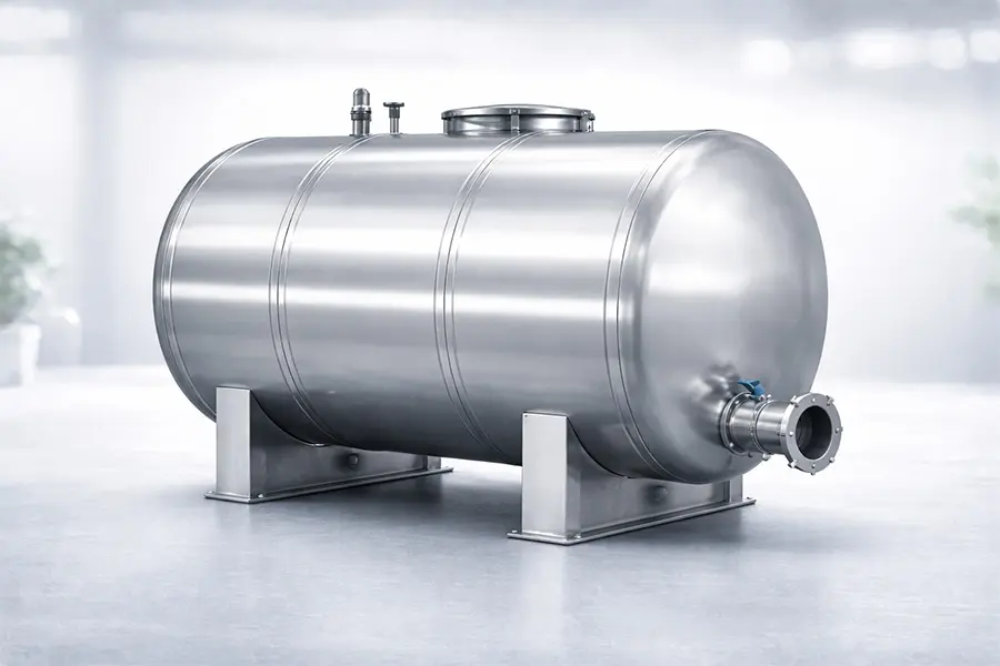 卧式水箱产品图，横向布置结构，适用于设备配套及空间受限场所