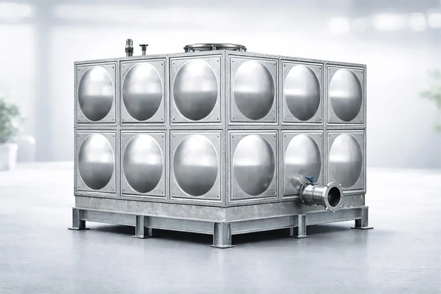 组合式拼装水箱，由标准模块拼装而成，安装灵活，适合大型建筑与市政供水