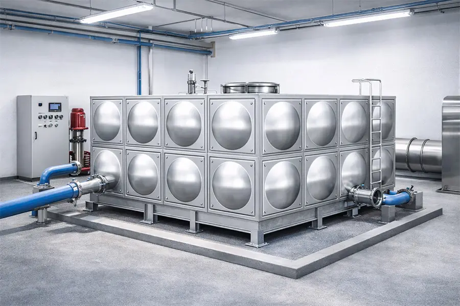 室内设备间不锈钢水箱，适用于机房及泵房环境，供水稳定、卫生可靠