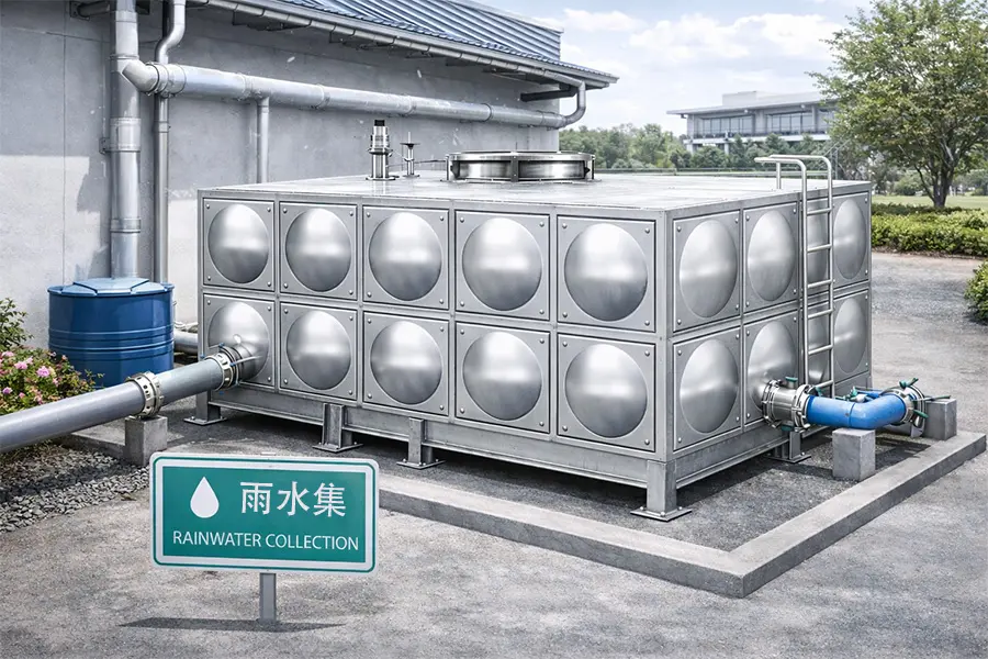 雨水收集不锈钢水箱，用于建筑及园区雨水回收系统，支持节水环保应用