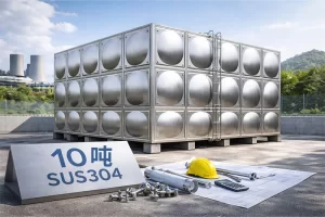 10吨304不锈钢拼装式水箱实拍图，采用圆形模压水箱板结构