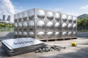 304 不锈钢水箱实物展示，用于说明一立方水箱价格与结构配置关系