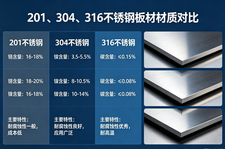 201 304 316 不锈钢板材材质对比