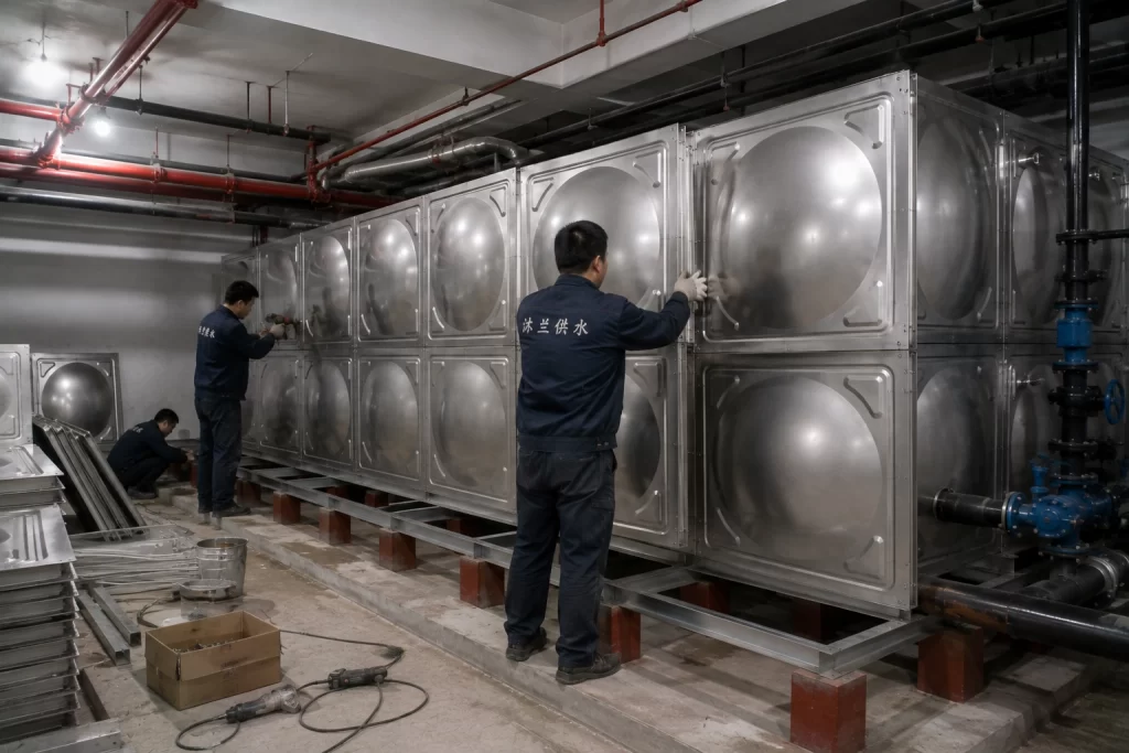 地下室组合式不锈钢水箱现场组装施工
